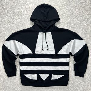 Adidas Trefoil Oversized Logo Hoodie Women’s Small Black White‎ Streetwear Cozy